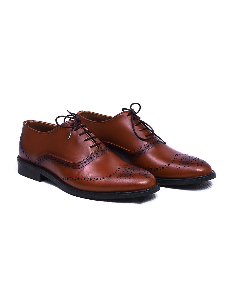 Oryol LD-076 | Pure Leather Laser Cut Oxford, Hand Crafted Shoes | Mustard Rubber Sole - Lamdore