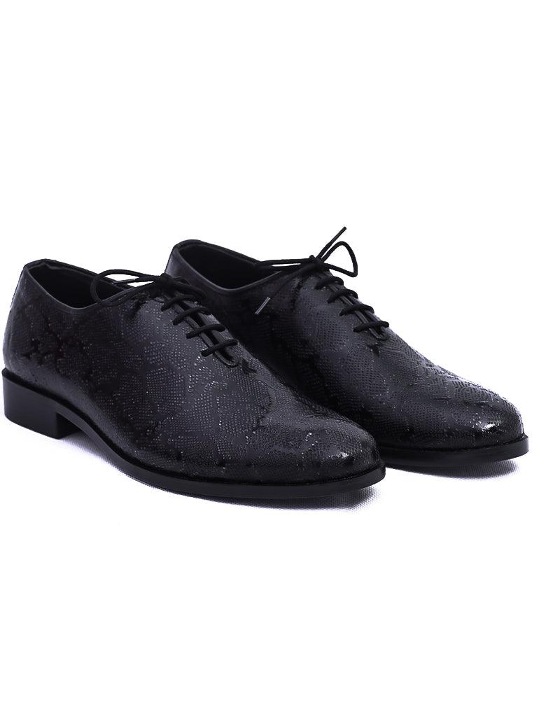 Salvaje LD-050 | Pure Leather Cobra Textured, Hand Crafted Shoes | Black, Leather Sole - Lamdore