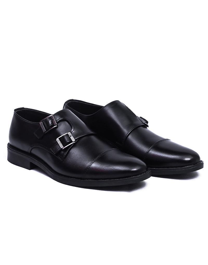 Etoile LD-033 | Pure Leather Monk Strap, Hand Crafted Shoes | Black, Rubber Sole - Lamdore