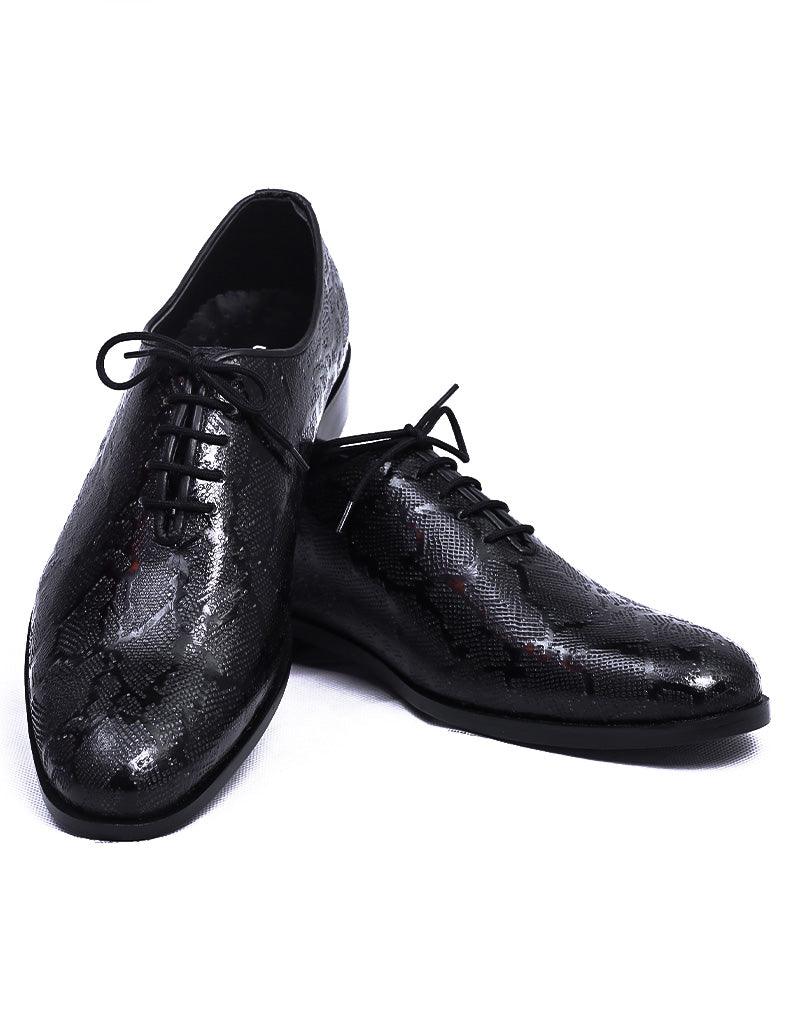 Salvaje LD-050 | Pure Leather Cobra Textured, Hand Crafted Shoes | Black, Leather Sole - Lamdore