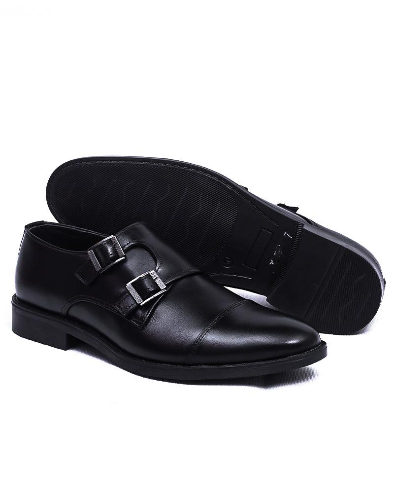 Etoile LD-033 | Pure Leather Monk Strap, Hand Crafted Shoes | Black, Rubber Sole - Lamdore