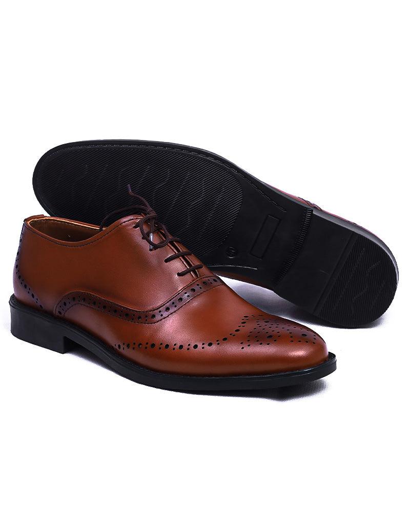 Oryol LD-076 | Pure Leather Laser Cut Oxford, Hand Crafted Shoes | Mustard Rubber Sole - Lamdore