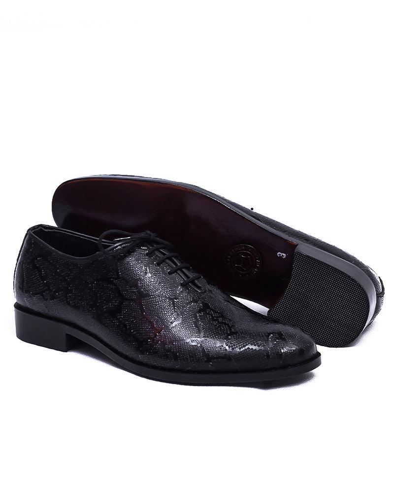 Salvaje LD-050 | Pure Leather Cobra Textured, Hand Crafted Shoes | Black, Leather Sole - Lamdore