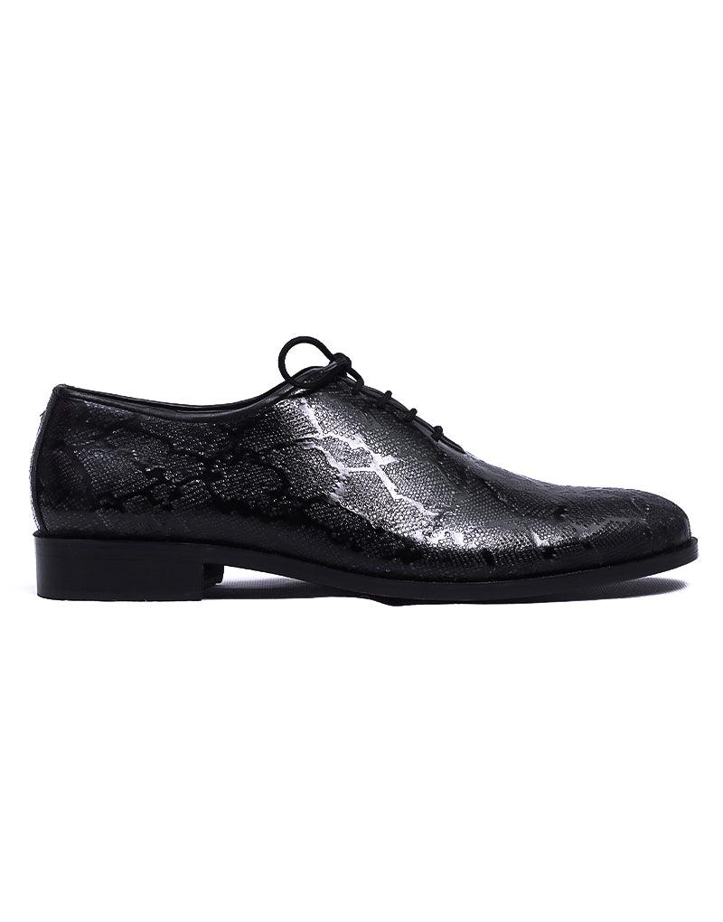 Salvaje LD-050 | Pure Leather Cobra Textured, Hand Crafted Shoes | Black, Leather Sole - Lamdore