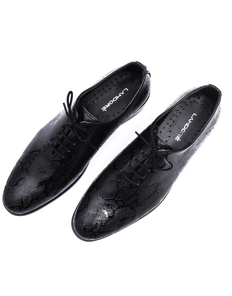 Salvaje LD-050 | Pure Leather Cobra Textured, Hand Crafted Shoes | Black, Leather Sole - Lamdore