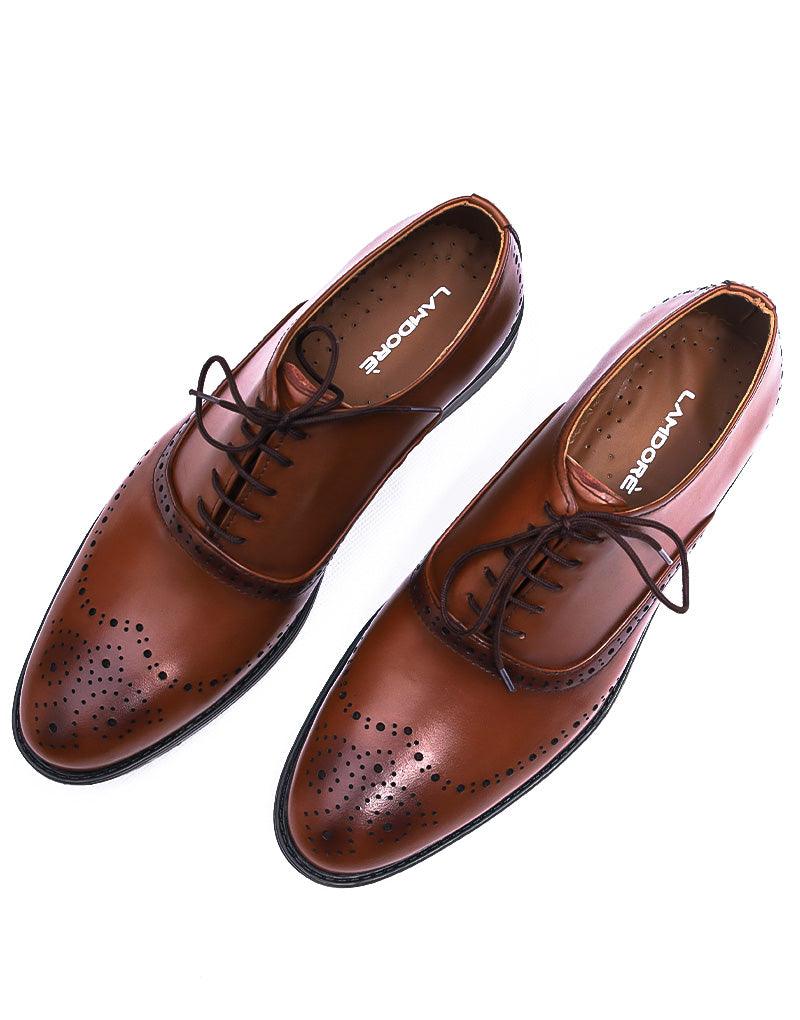 Oryol LD-076 | Pure Leather Laser Cut Oxford, Hand Crafted Shoes | Mustard Rubber Sole - Lamdore