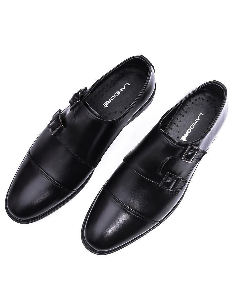 Etoile LD-033 | Pure Leather Monk Strap, Hand Crafted Shoes | Black, Rubber Sole - Lamdore