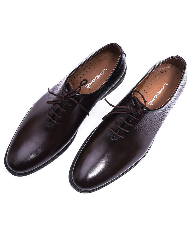 Rugido LD-019 | Pure Leather Oxford Half Press, Hand Crafted Shoes | Brown, Rubber Sole - Lamdore